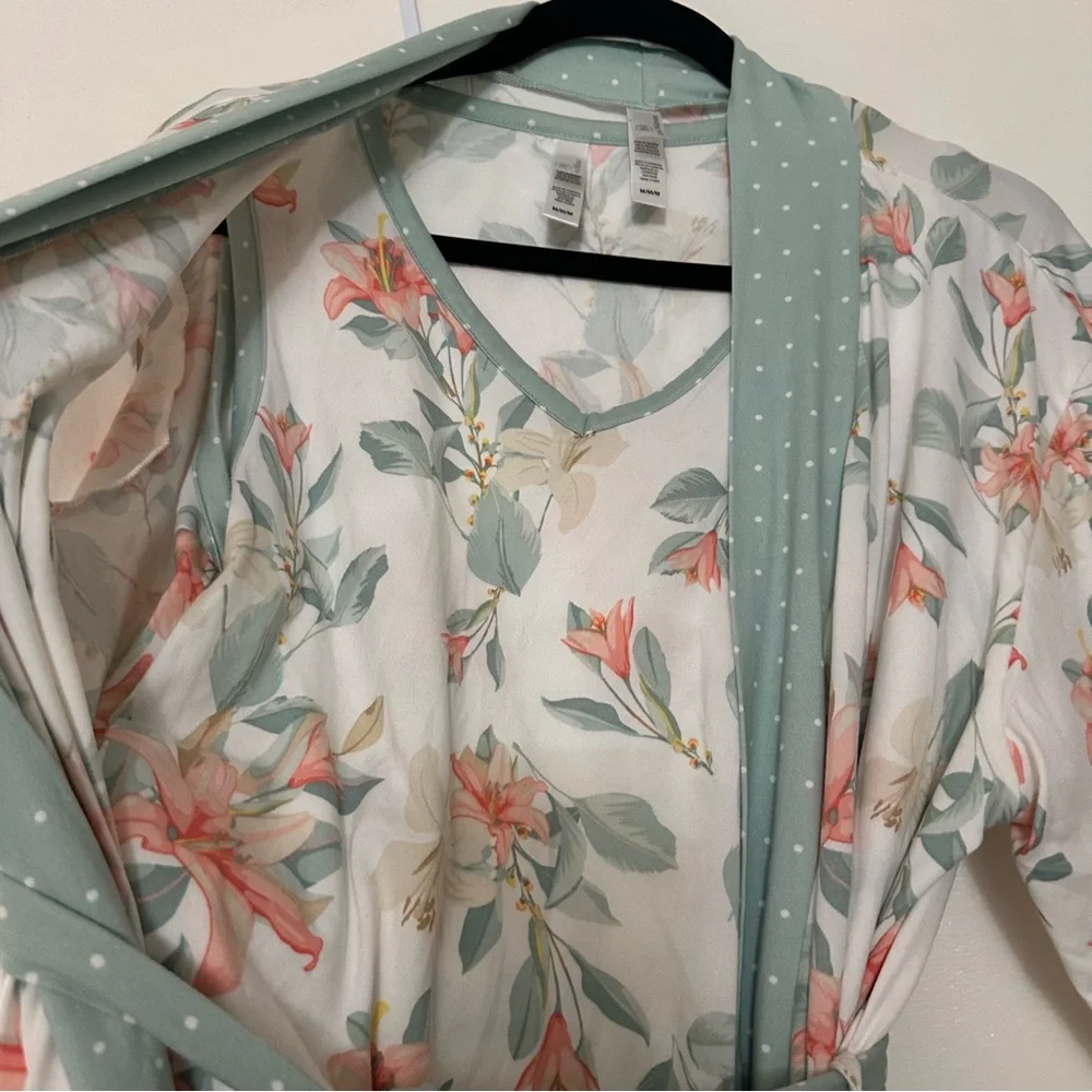 Flora Nikrooz Floral & Polka Dot 2-Piece Pajama Set Robe & Tank
